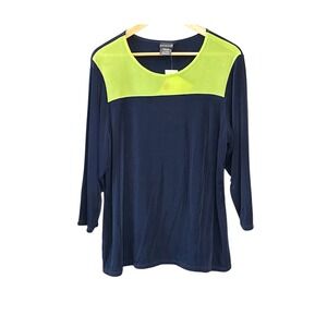 NWT Citiknits Lime Colorblock Top XL Liquid KnitTravel Made in USA Retro QVC